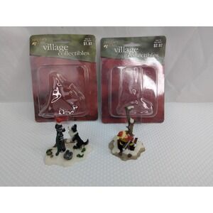 O Well Christmas Village Figure Skier Tree Dog Cardinal
